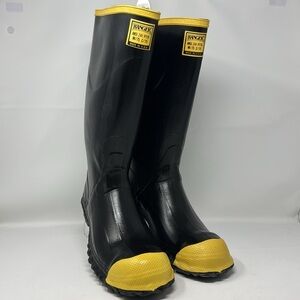 Made in USA 🇺🇸 NWOT Ranger Black and Yellow Steel Shank Rubber Boots SIZE 13